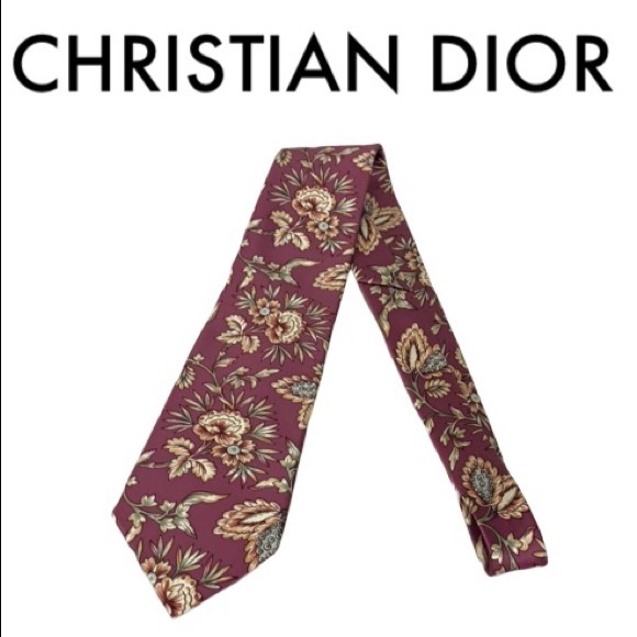 Dior Other - CHRISTIAN DIOR FLORAL BURGUNDY CREAM MEN’S TIE